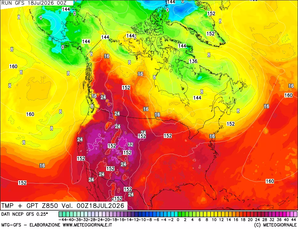 mappa 850 hPa Temp + GPT