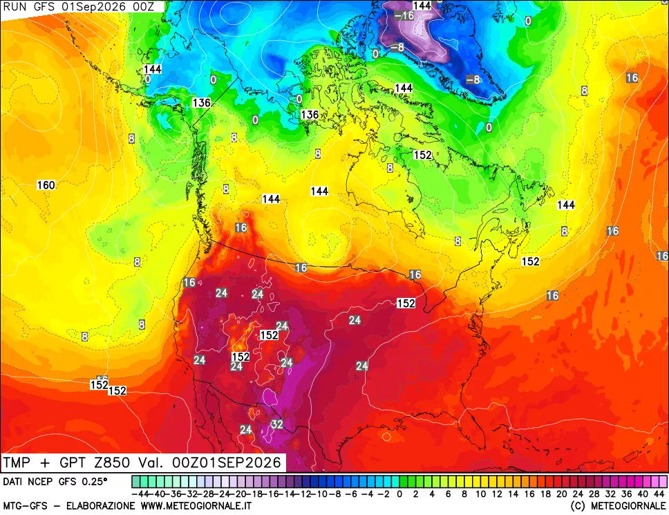 mappa 850 hPa Temp + GPT