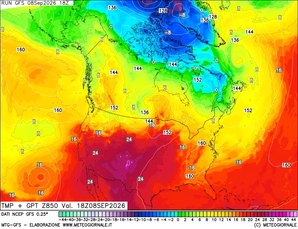 mappa 850 hPa Temp + GPT