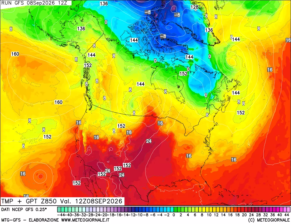 mappa 850 hPa Temp + GPT