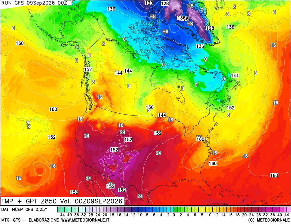 mappa 850 hPa Temp + GPT