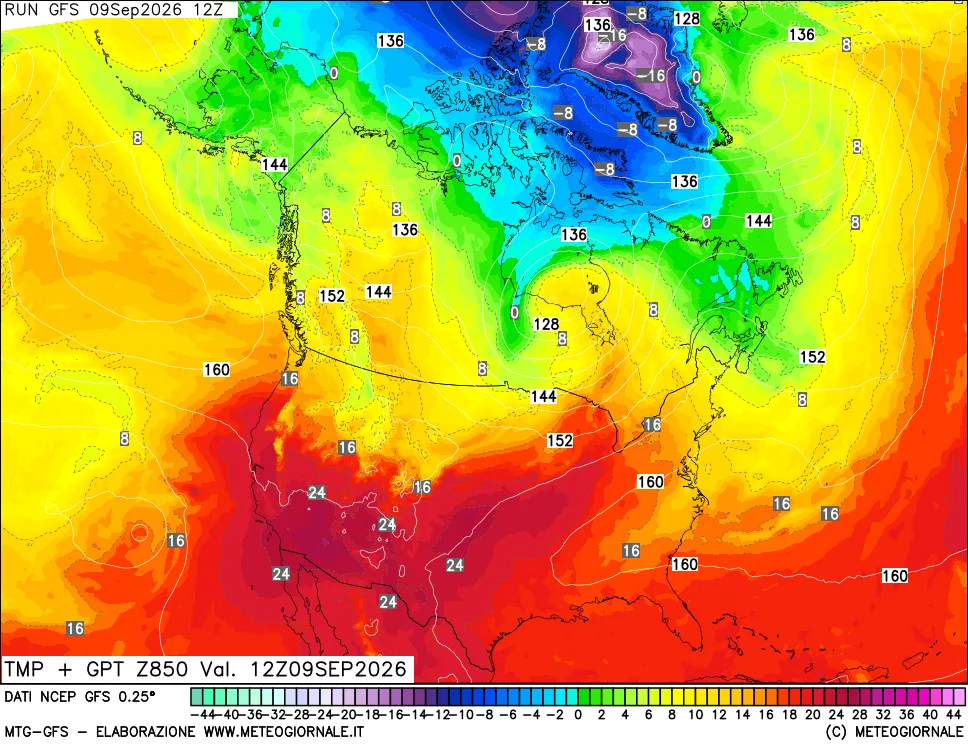 mappa 850 hPa Temp + GPT
