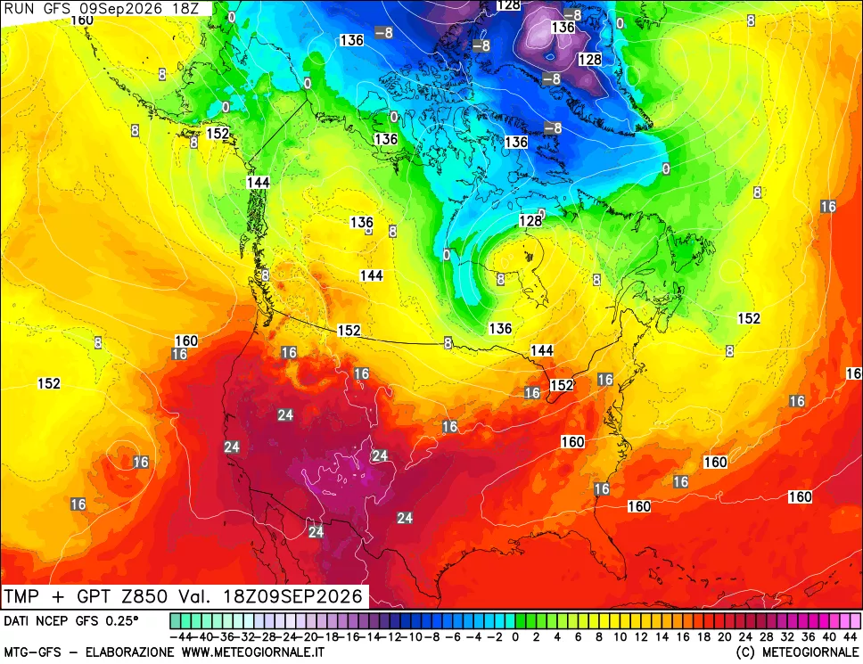 mappa 850 hPa Temp + GPT