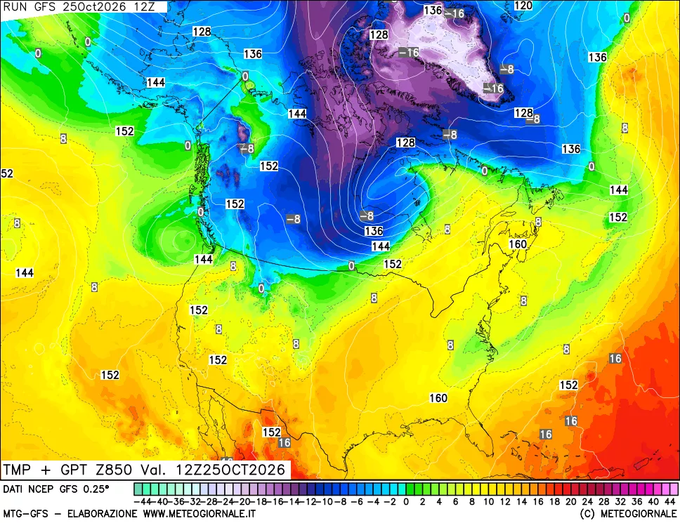 mappa 850 hPa Temp + GPT