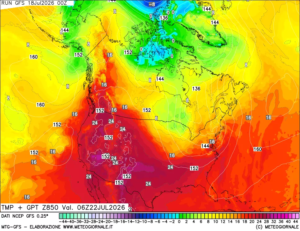 mappa 850 hPa Temp + GPT