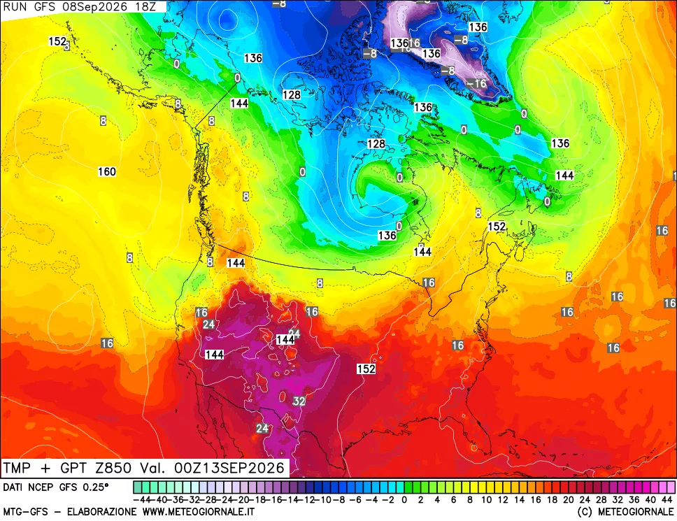 mappa 850 hPa Temp + GPT