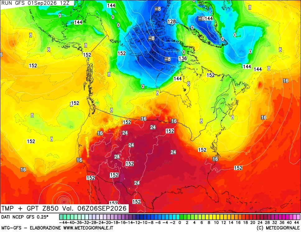 mappa 850 hPa Temp + GPT