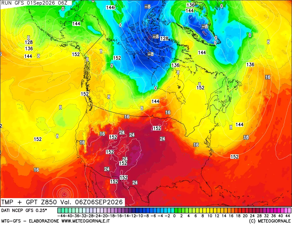 mappa 850 hPa Temp + GPT