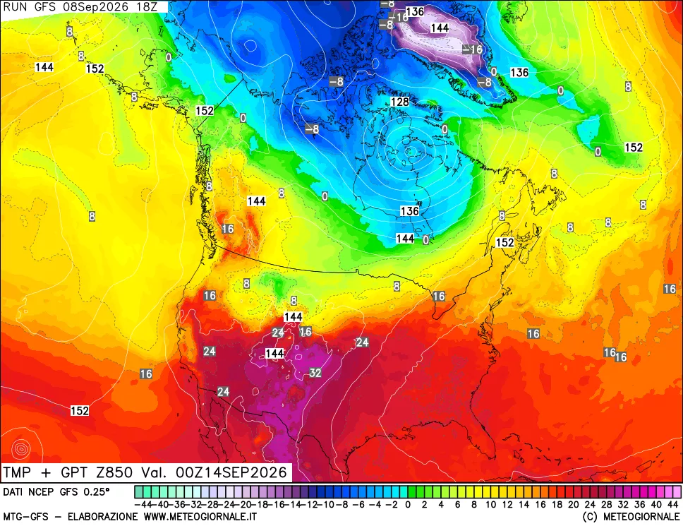 mappa 850 hPa Temp + GPT