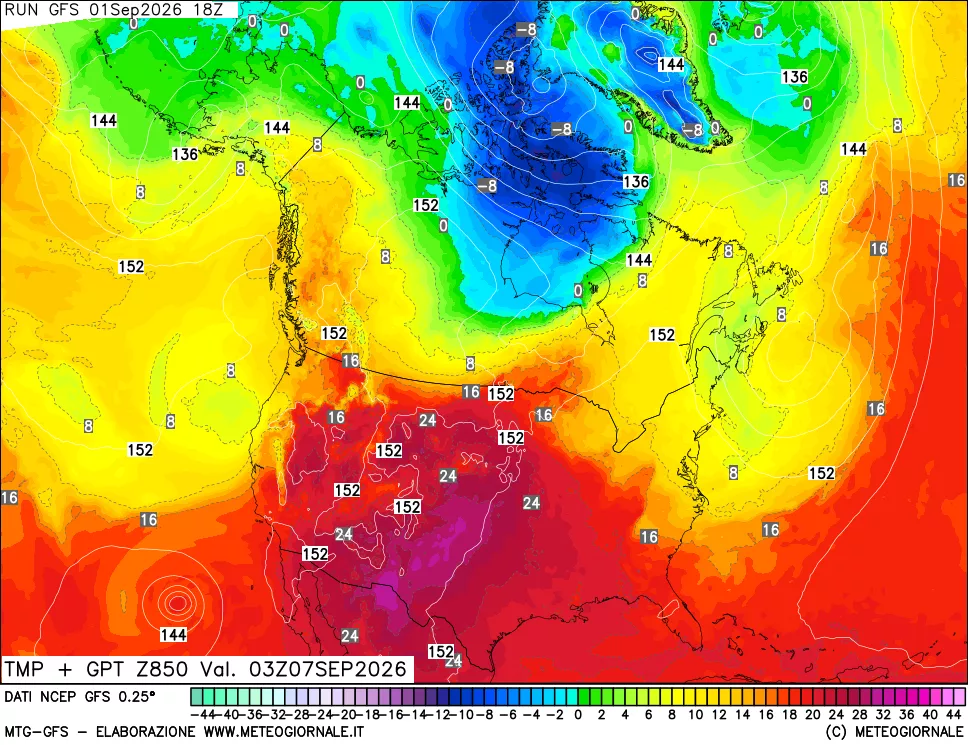 mappa 850 hPa Temp + GPT