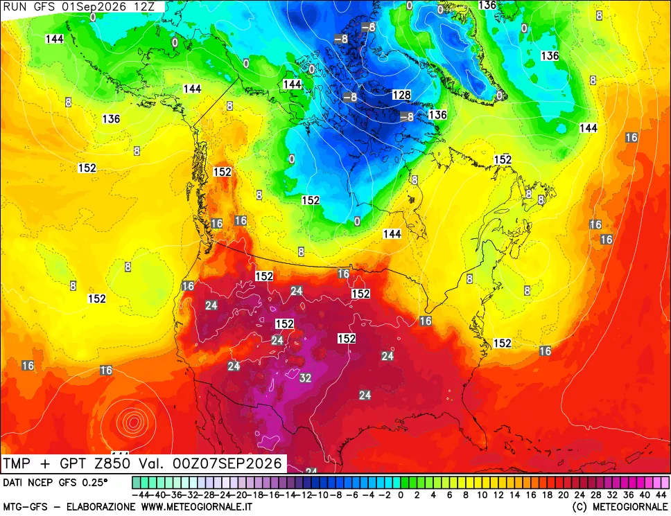 mappa 850 hPa Temp + GPT