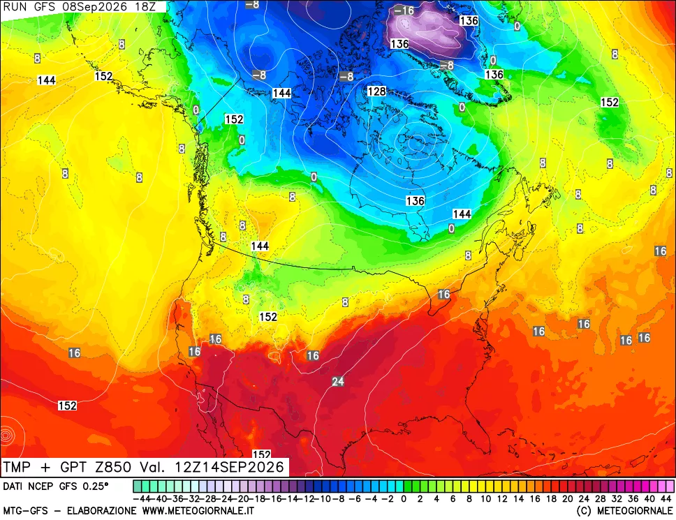 mappa 850 hPa Temp + GPT
