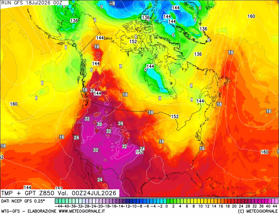 mappa 850 hPa Temp + GPT