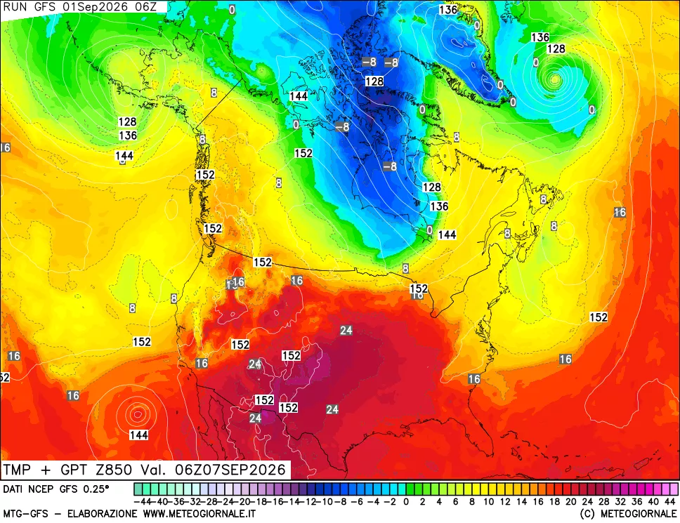 mappa 850 hPa Temp + GPT