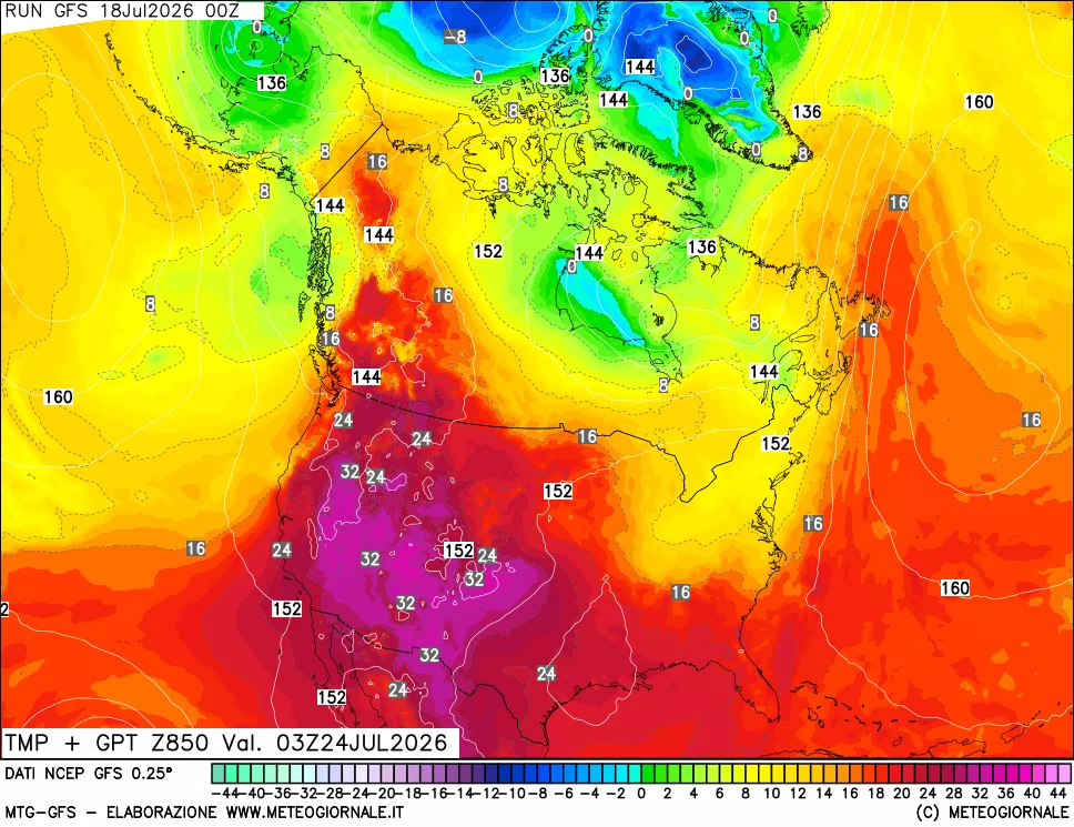 mappa 850 hPa Temp + GPT