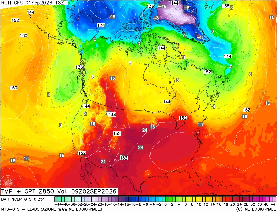 mappa 850 hPa Temp + GPT