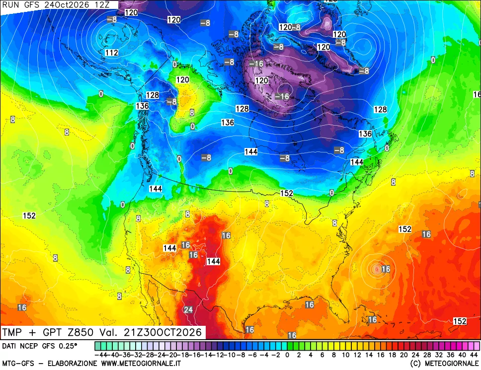 mappa 850 hPa Temp + GPT