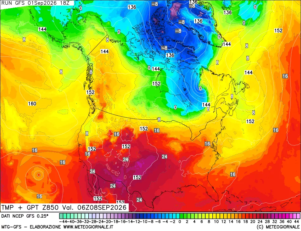 mappa 850 hPa Temp + GPT