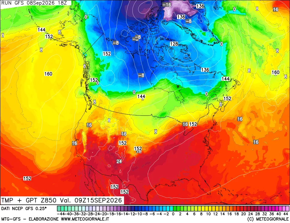 mappa 850 hPa Temp + GPT