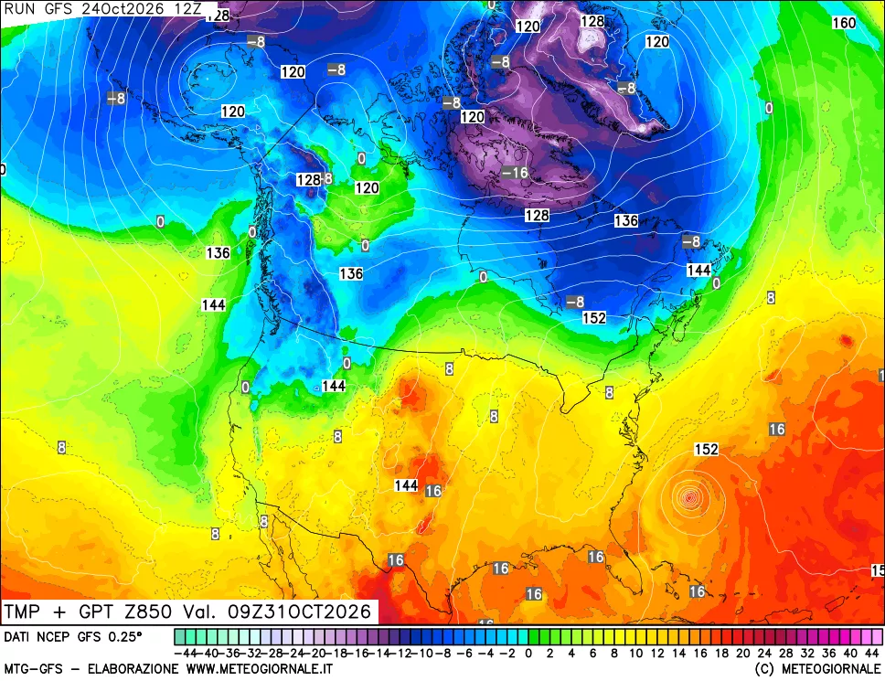 mappa 850 hPa Temp + GPT