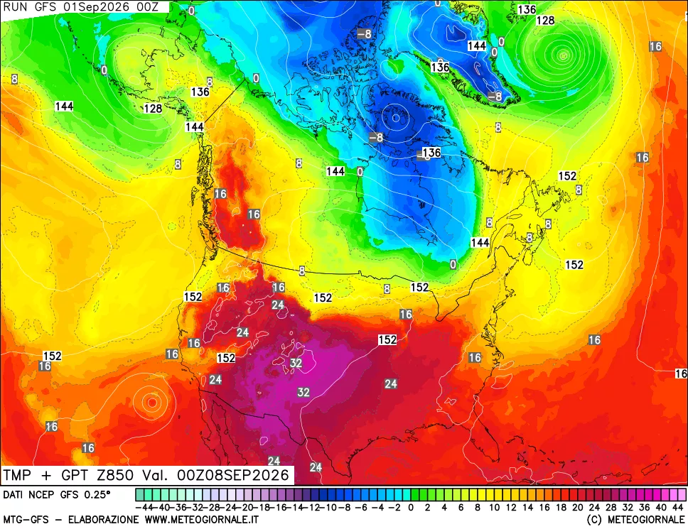 mappa 850 hPa Temp + GPT