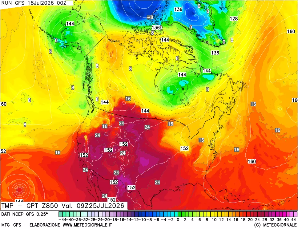 mappa 850 hPa Temp + GPT