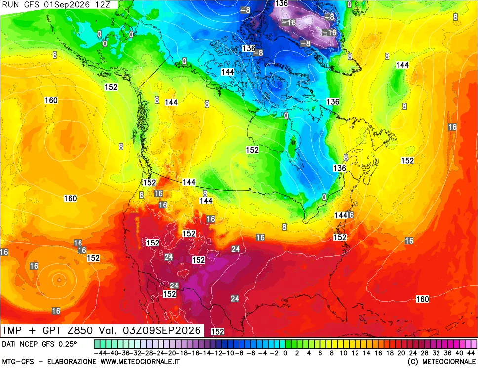 mappa 850 hPa Temp + GPT