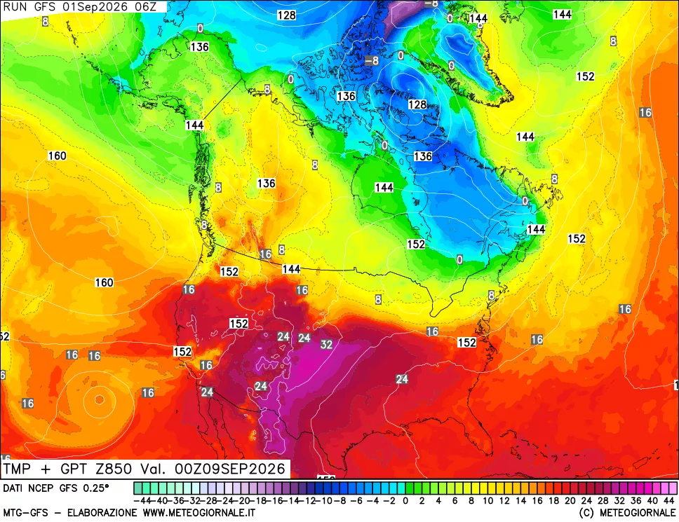 mappa 850 hPa Temp + GPT