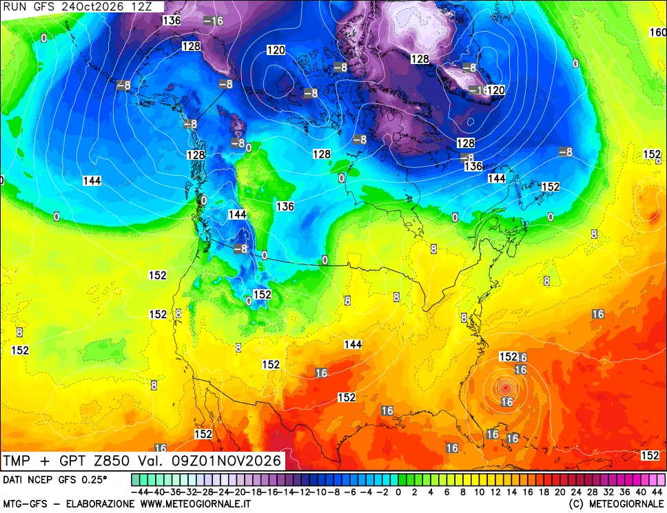 mappa 850 hPa Temp + GPT