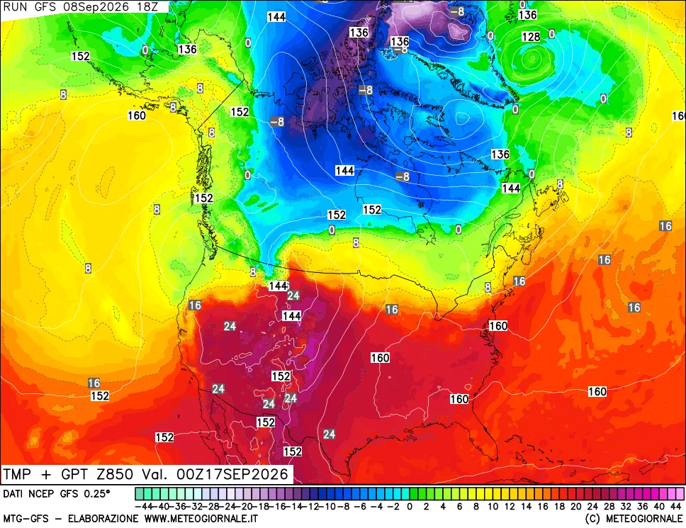 mappa 850 hPa Temp + GPT