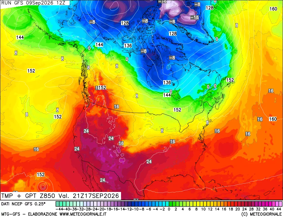 mappa 850 hPa Temp + GPT