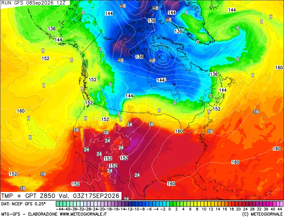 mappa 850 hPa Temp + GPT