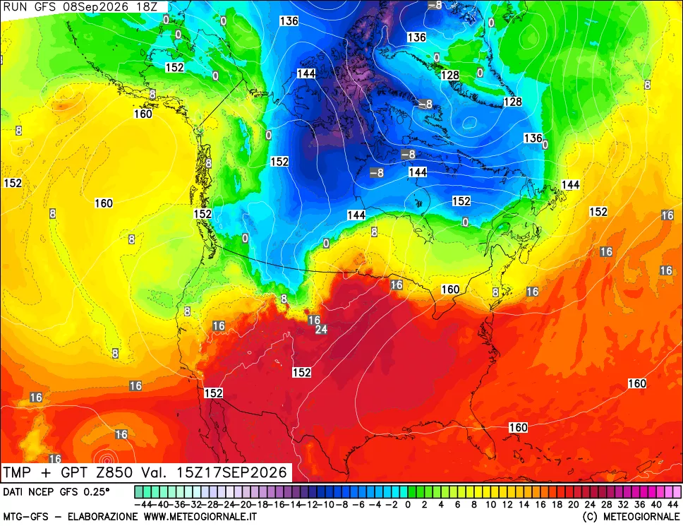 mappa 850 hPa Temp + GPT