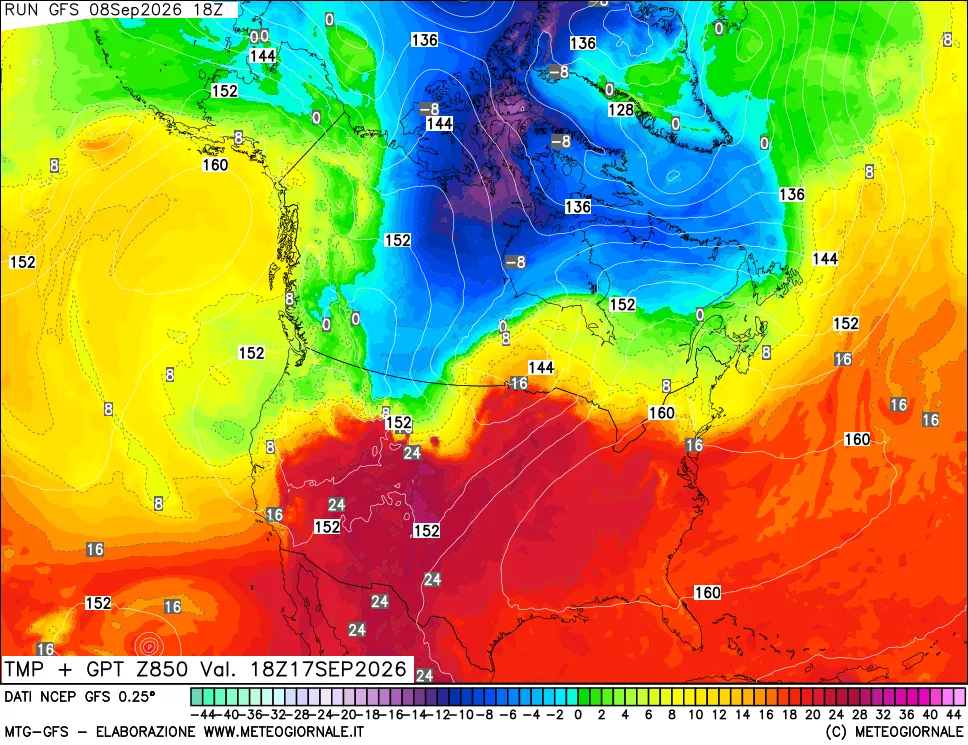 mappa 850 hPa Temp + GPT