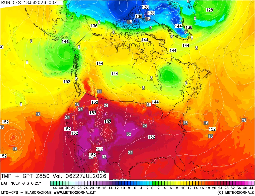mappa 850 hPa Temp + GPT
