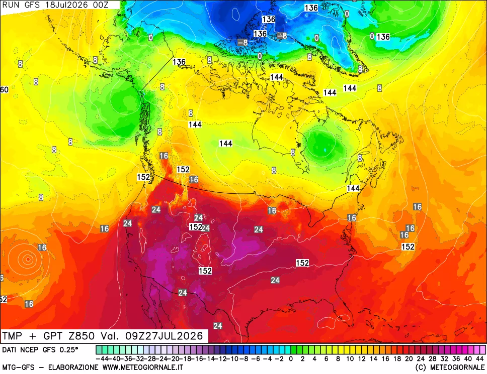 mappa 850 hPa Temp + GPT