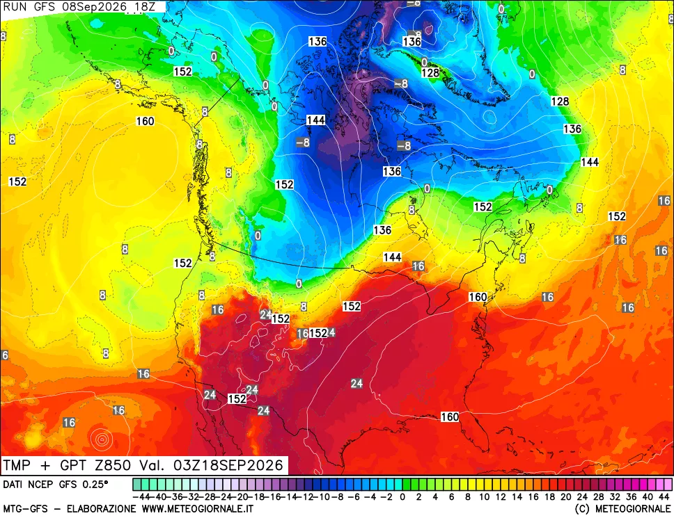 mappa 850 hPa Temp + GPT