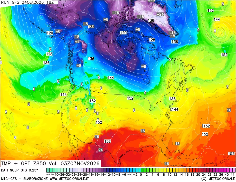 mappa 850 hPa Temp + GPT