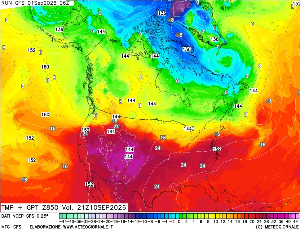mappa 850 hPa Temp + GPT