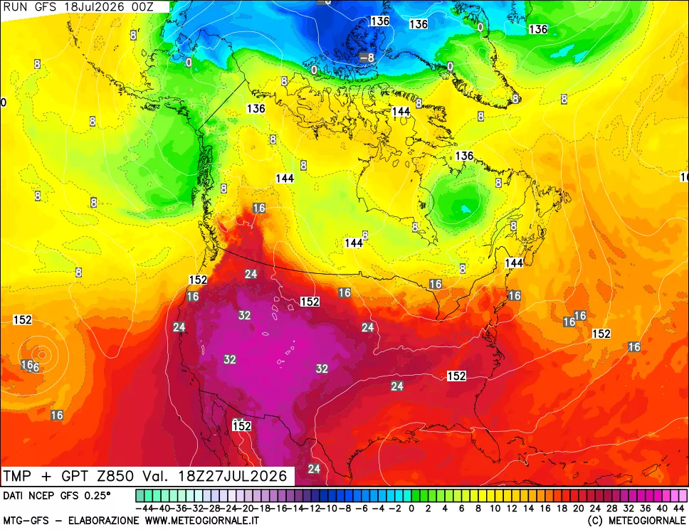 mappa 850 hPa Temp + GPT