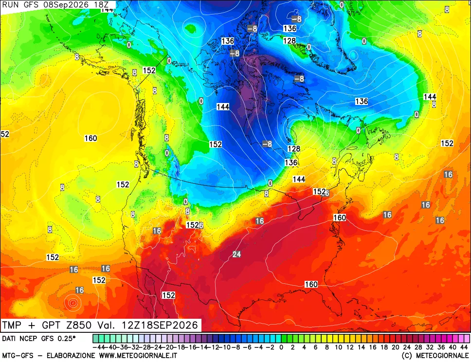 mappa 850 hPa Temp + GPT