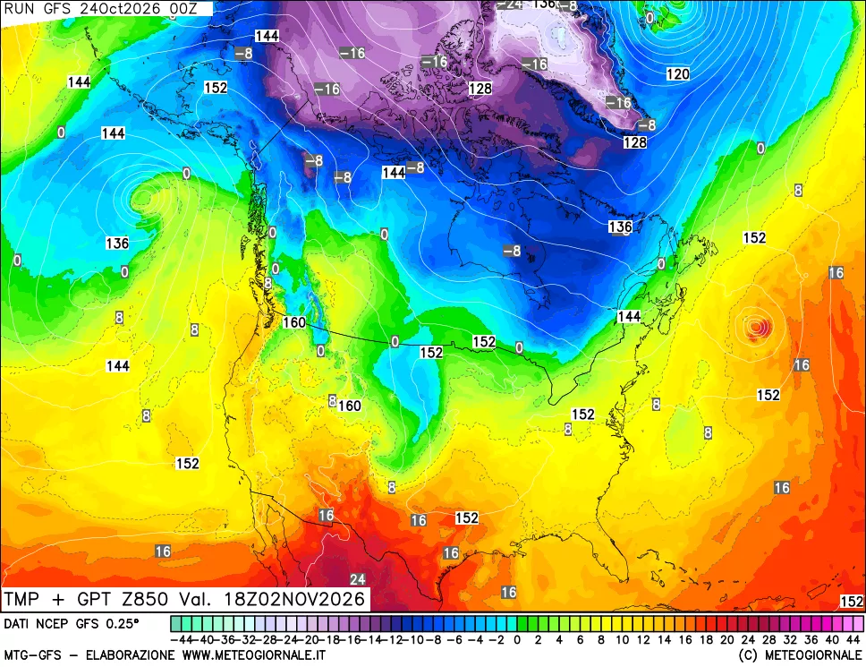 mappa 850 hPa Temp + GPT