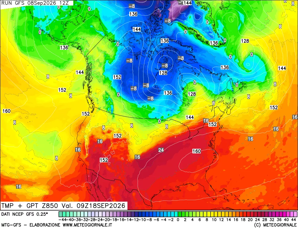 mappa 850 hPa Temp + GPT