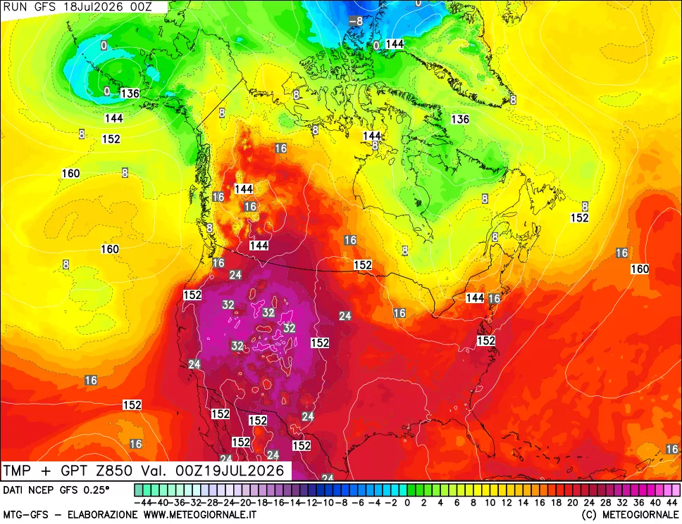 mappa 850 hPa Temp + GPT