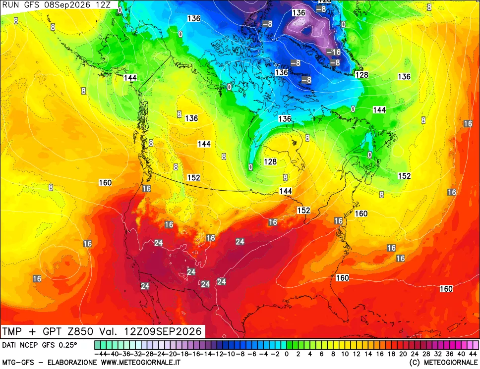 mappa 850 hPa Temp + GPT