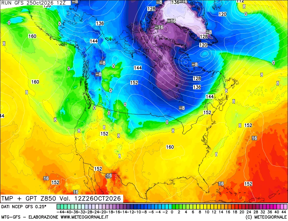 mappa 850 hPa Temp + GPT