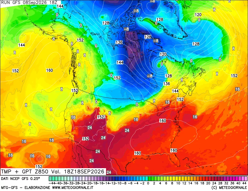 mappa 850 hPa Temp + GPT
