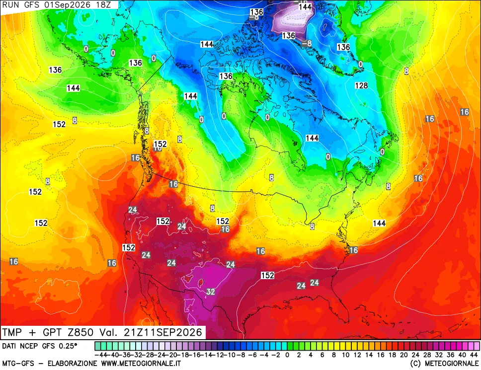 mappa 850 hPa Temp + GPT