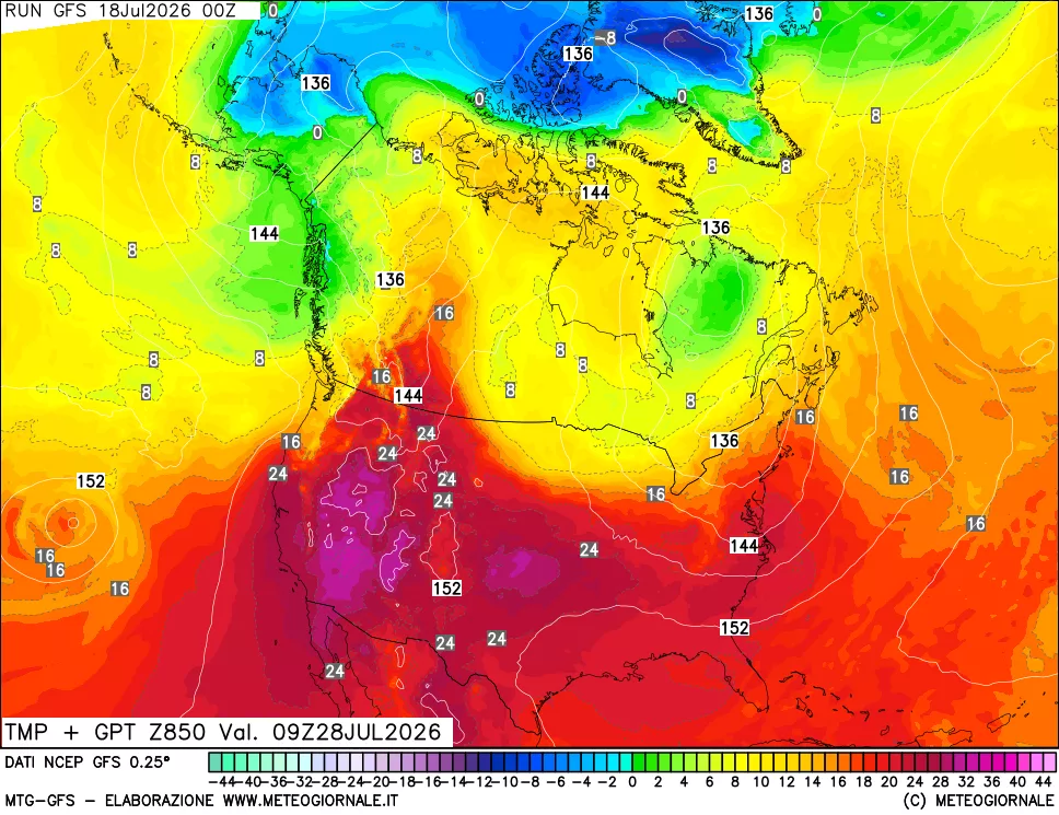 mappa 850 hPa Temp + GPT