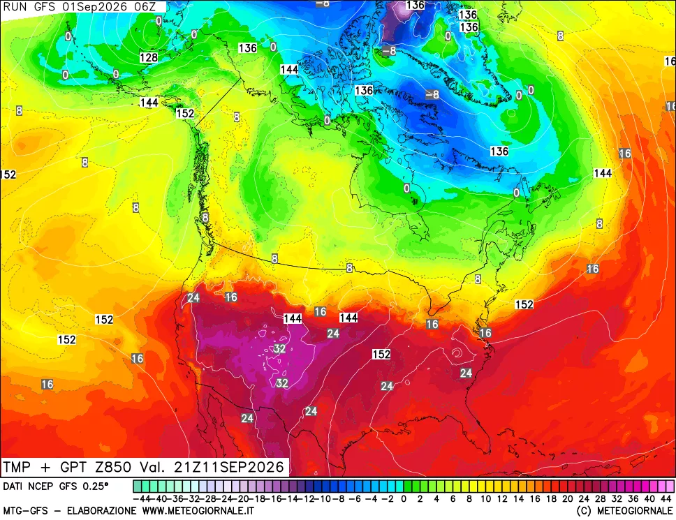 mappa 850 hPa Temp + GPT